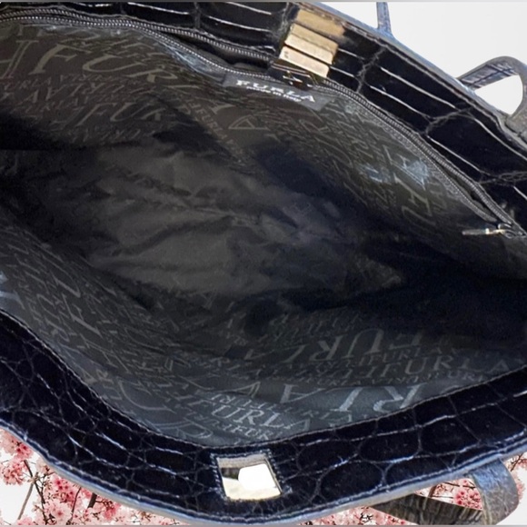 Furla Vintage Black Leather Croc Embossed Tote - Picture 4 of 11
